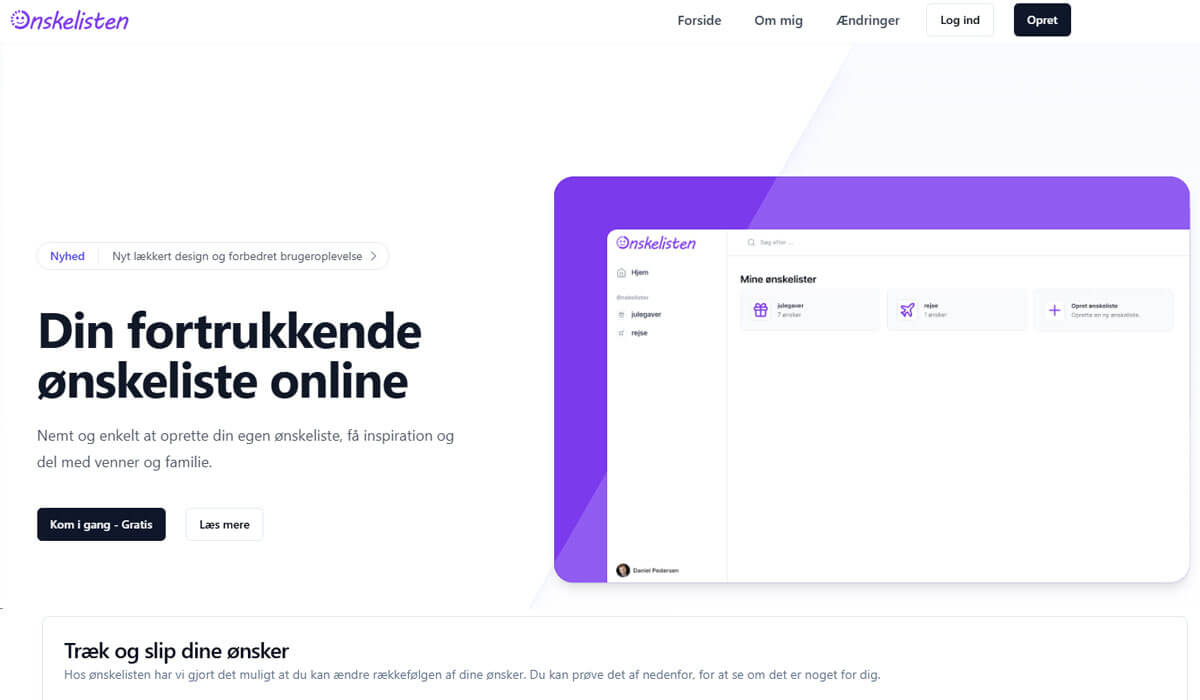 Screenshot of Ønskelisten homepage